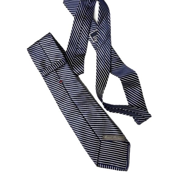 DANIEL CREMIEUX Silk Seven Fold Navy & White Stripe Men's Repp Tie Made In Italy - Picture 15 of 15